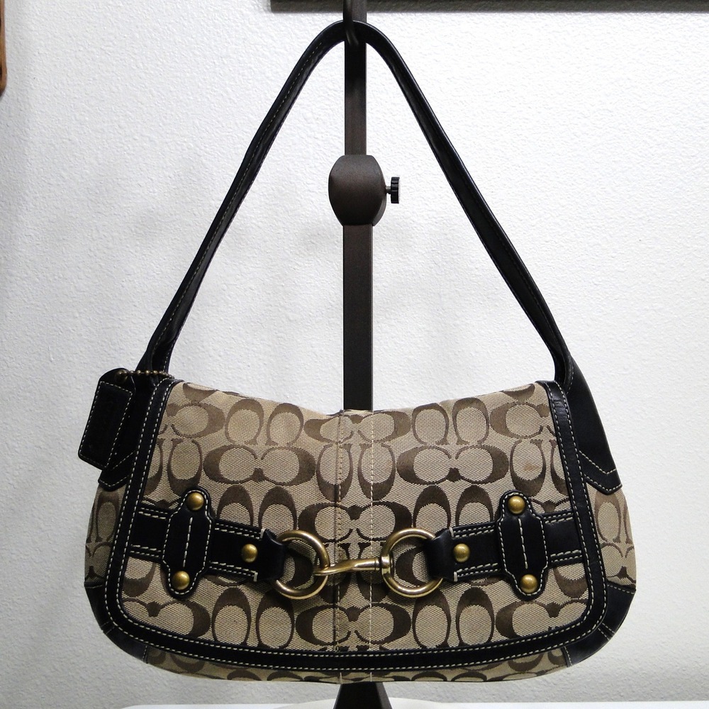 Coach Ergo Signature Pleated Flap Shoulder Bag Khaki Brown 11277